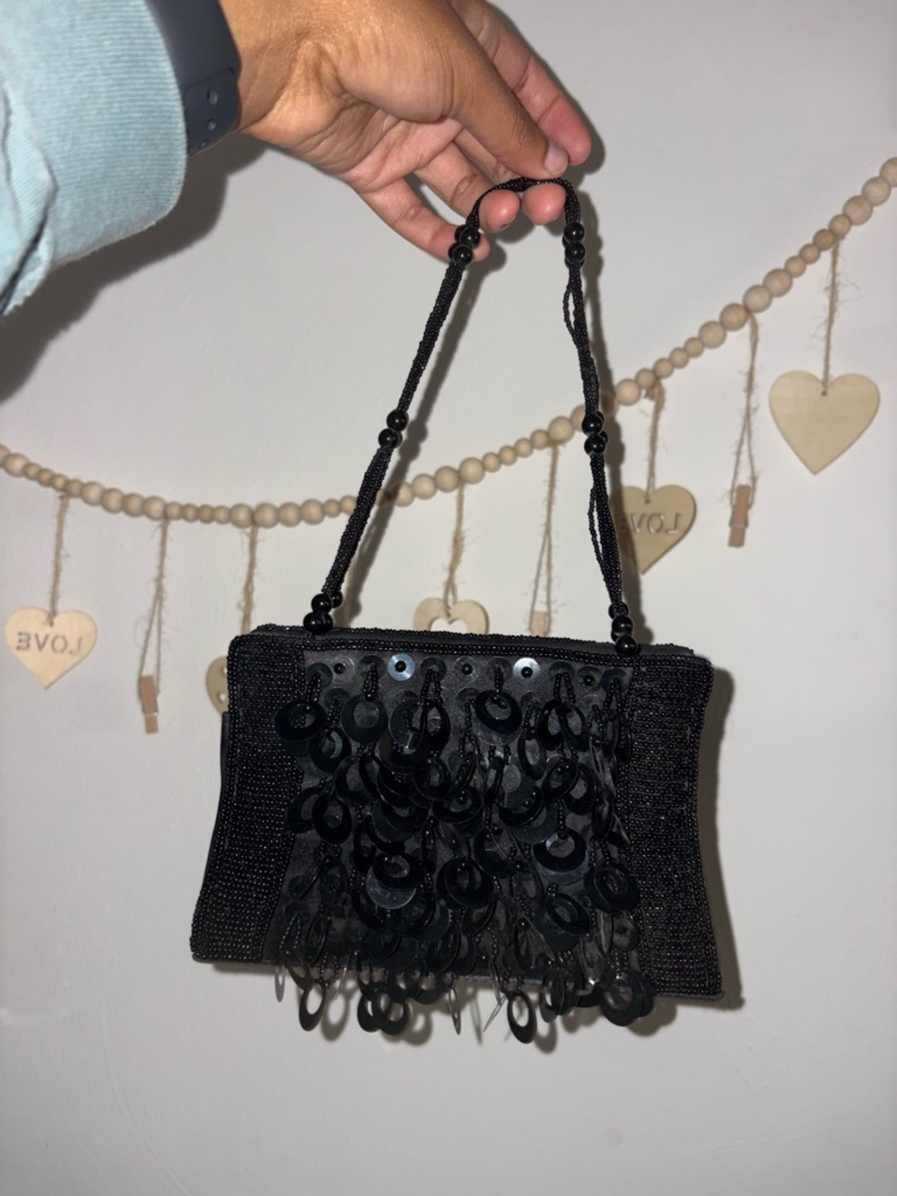 VTG 2008 Nine West Black Sequin Fringe Mini Evening Bag